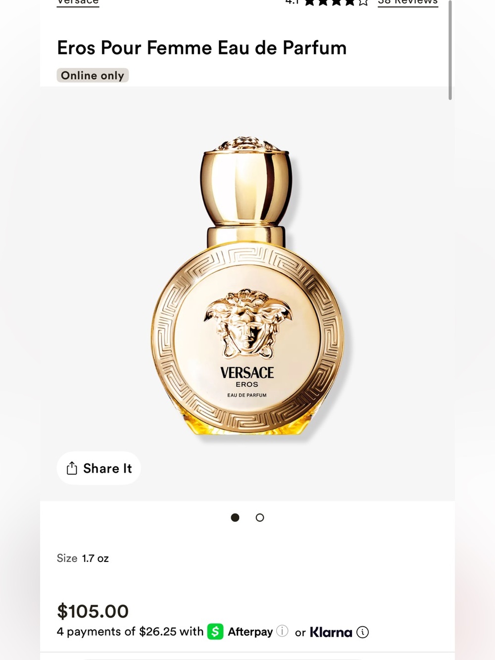 Versace Eros Femme EDT Perfume Spray 1.7 oz 95% full